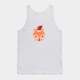 Cute fox with christmas red santa hat and light bulbs Tank Top